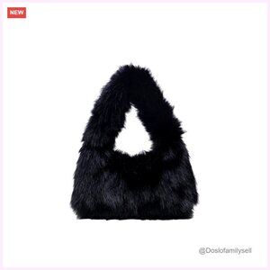Faux Fur Crescent Shoulder Bag Plush Purse Hobo Tote